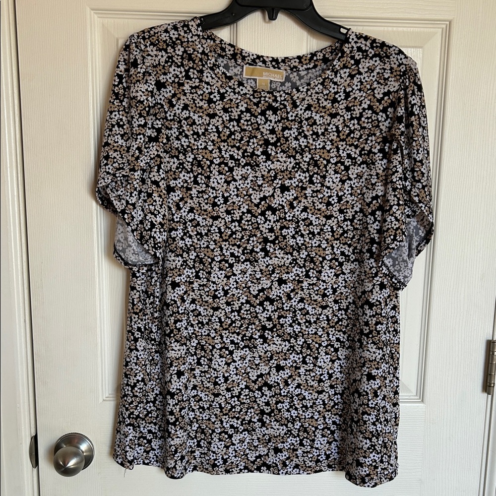 Michael Kors Black, White and Beige Floral Blouse